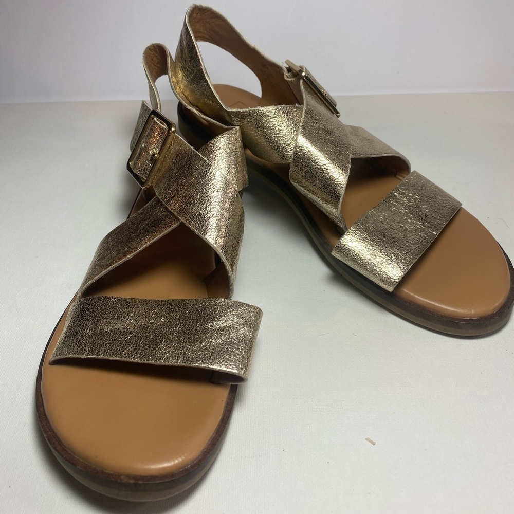 Franco Sarto Metallic Gold Sandals with Gold Buckle Hardware
